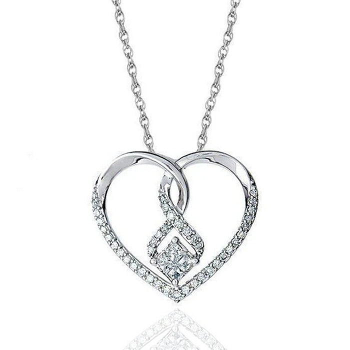 Korean Style Simple Sparkling Heart Cubic Zirconia Pendant Collarbone Necklace Valentine Gift