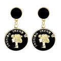 Vintage Palace Relief Lady Portrait Round Enamel Rhinestone Alloy Black Oval Stud Drop Earrings view 5