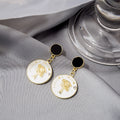 Vintage Palace Relief Lady Portrait Round Enamel Rhinestone Alloy Black Oval Stud Drop Earrings view 2