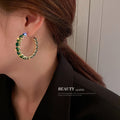 Alloy Silver Pin Green Zircon C-Shaped Hoop Earrings Geometric Water Flow Ethnic Statement Jewelry view 4