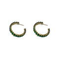 Alloy Silver Pin Green Zircon C-Shaped Hoop Earrings Geometric Water Flow Ethnic Statement Jewelry view 5