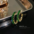 Alloy Silver Pin Green Zircon C-Shaped Hoop Earrings Geometric Water Flow Ethnic Statement Jewelry view 3