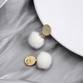 Elegant Micro Pave Zircon Round Studs With Soft Faux Fur Pom Pom Drops For Women Silver Needle Earrings view 3