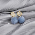 Elegant Micro Pave Zircon Round Studs With Soft Faux Fur Pom Pom Drops For Women Silver Needle Earrings view 4