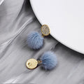 Elegant Micro Pave Zircon Round Studs With Soft Faux Fur Pom Pom Drops For Women Silver Needle Earrings view 2