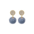 Elegant Micro Pave Zircon Round Studs With Soft Faux Fur Pom Pom Drops For Women Silver Needle Earrings view 5