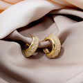Elegant Gold Plated Alloy C-Shaped Hoop Studs With Pave Zircon Lattice Crystal Trim Fashion Earrings view 2