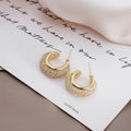 Elegant Gold Plated Alloy C-Shaped Hoop Studs With Pave Zircon Lattice Crystal Trim Fashion Earrings view 3