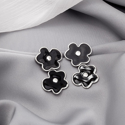 Elegant Enamel Flower Stud With S925 Silver Pin And Rhinestone Center Women's Fashion Earrings