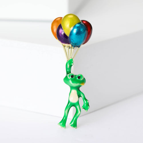 Alloy Enamel Frog Hot Air Balloon Brooch For Cardigan Lapel