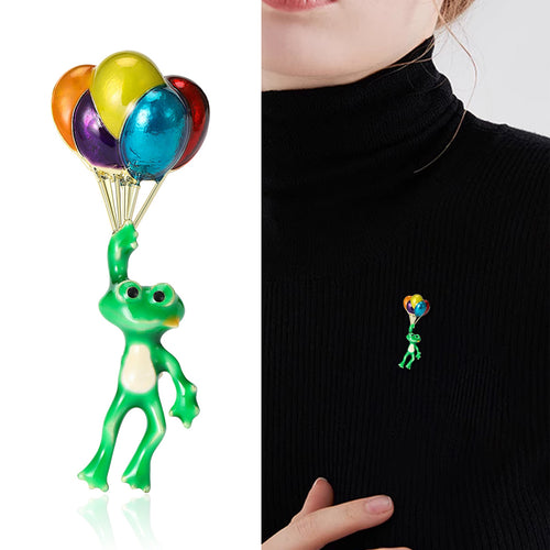 Alloy Enamel Frog Hot Air Balloon Brooch For Cardigan Lapel