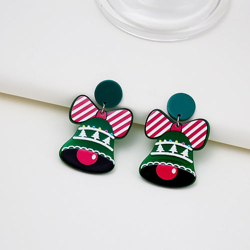 Cute Christmas Acrylic Bell Snowman Gift Tree Cartoon Drop Dangle Holiday Statement Earrings