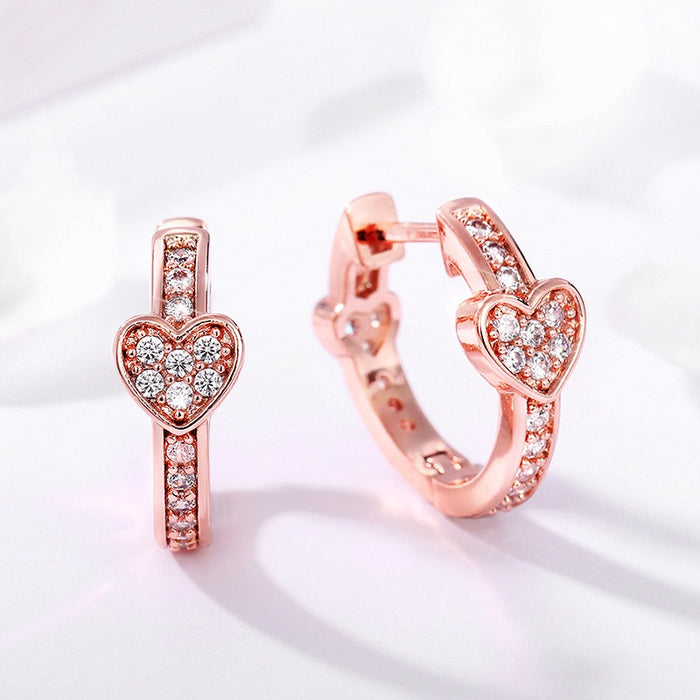 European Sweet Cool Heart Hoop Earrings With Cubic Zirconia Fashion Ear Cuff