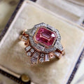 European Vintage Red Zircon Couple Ring Set, Fashion Cross Border Hot Selling Jewelry view 2