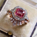 European Vintage Red Zircon Couple Ring Set, Fashion Cross Border Hot Selling Jewelry view 1