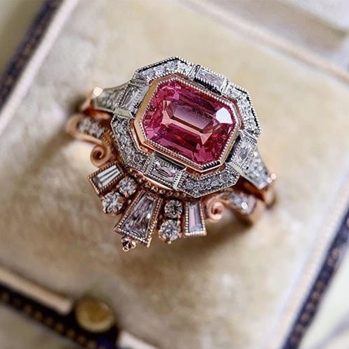 European Vintage Red Zircon Couple Ring Set, Fashion Cross Border Hot Selling Jewelry