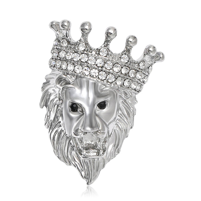 Alloy Rhinestone Lion Head Brooch Vintage Suit Coat Lapel Pin