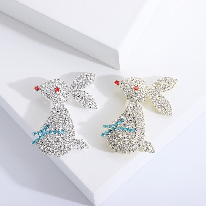 Alloy Rhinestone Rabbit Lapel Pin For Suits And Fashion Apparel Brooch