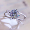 Classic Four Prong Zircon Engagement Ring, Double Layer Wrap Diamond Accent Women's Jewelry view 4
