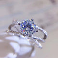 Classic Four Prong Zircon Engagement Ring, Double Layer Wrap Diamond Accent Women's Jewelry view 3