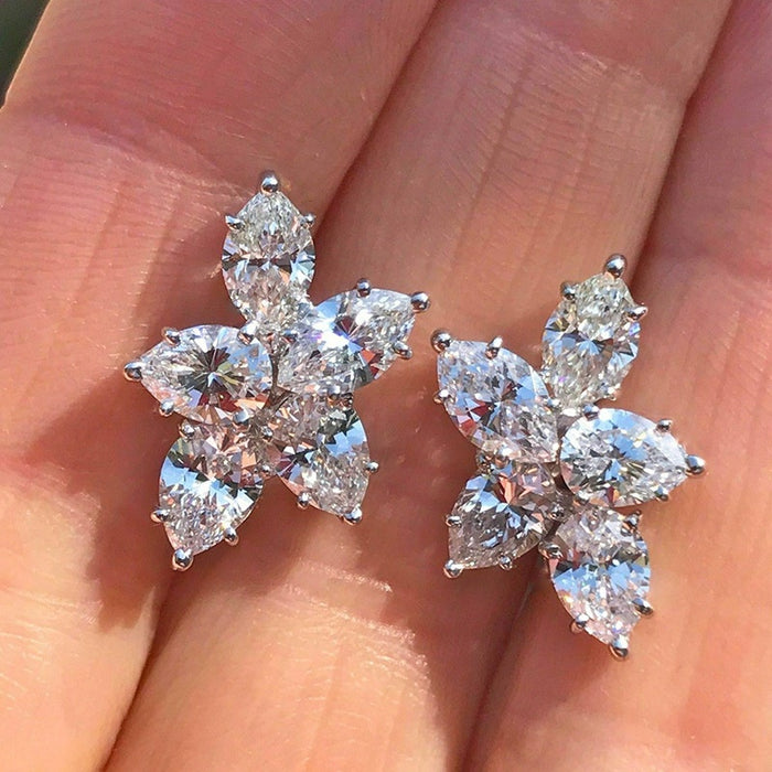 Sweet Five Petal Flower Crystal Stud Earrings For Women With Elegant Zircon Jewelry Accents