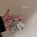 Alloy Emerald Rhinestone Geometric Shell Drop Earrings, Statement OL Style Jewelry for Women view 1