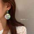 Alloy Emerald Rhinestone Geometric Shell Drop Earrings, Statement OL Style Jewelry for Women view 4