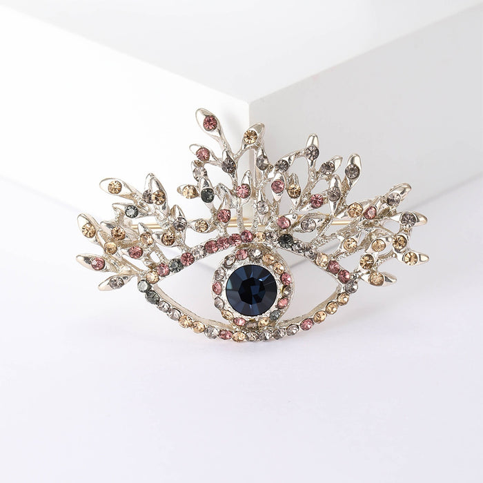 Vintage Alloy Rhinestone Evil Eye Brooch Branch Lapel Pin