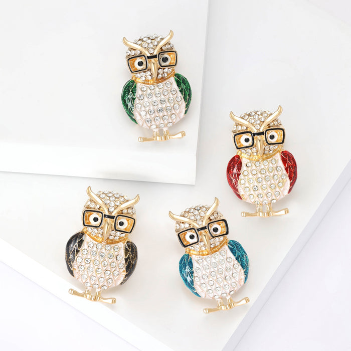 Alloy Rhinestone Owl Brooch Pin For Coats And Suits