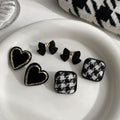 Retro Korean Black And White Checkerboard Square Stud Earrings For Women Minimalist Jewelry view 3