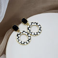 Style Black White Polka Dot Enamel Alloy Geometric Round Rectangle Triangle Drop Stud Earrings view 3