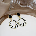 Style Black White Polka Dot Enamel Alloy Geometric Round Rectangle Triangle Drop Stud Earrings view 2