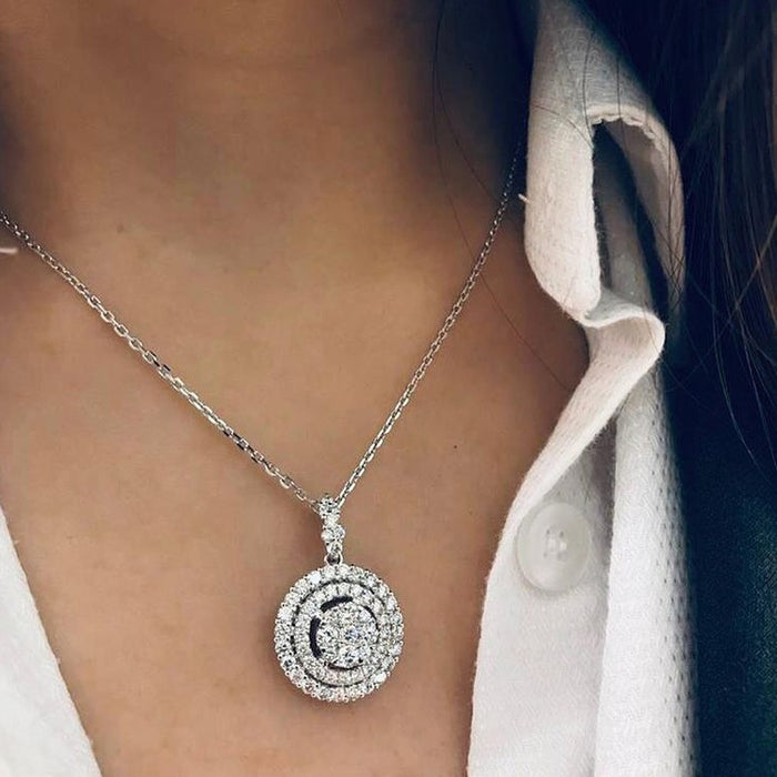 Creative Hollow Multi Layer Circle Pendant Necklace With Full Zircon, Women's Collarbone Chain