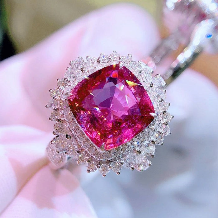 Luxury Simulated Ruby And Cubic Zirconia Ring, European American Fashion Anniversary Accessory