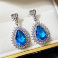 Premium Water Drop Earrings With Blue Zircon Stones, European Style Travel Souvenir Jewelry view 3