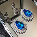 Premium Water Drop Earrings With Blue Zircon Stones, European Style Travel Souvenir Jewelry view 1