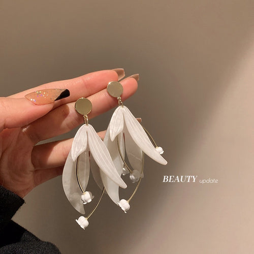Acrylic Flower Petal Stud Earrings With Silver Pins Korean OL Fairy Forest Style Jewelry