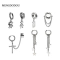 Vintage Alloy Hoop Earrings With Astronaut Star Cross Chain Tassel Clip-On Ear Cuff Earrings view 1