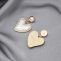 Elegant Korean Style S925 Silver Needle Pearl Studs With White Enamel Heart Drop Gold Trim Earrings view 4