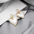 Elegant Korean Style S925 Silver Needle Pearl Studs With White Enamel Heart Drop Gold Trim Earrings view 3