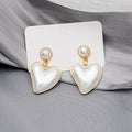 Elegant Korean Style S925 Silver Needle Pearl Studs With White Enamel Heart Drop Gold Trim Earrings view 1