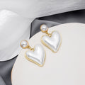 Elegant Korean Style S925 Silver Needle Pearl Studs With White Enamel Heart Drop Gold Trim Earrings view 2