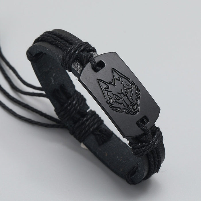 Punk Black Wolf Head Leather Bracelet For Men Multilayer Braided Rope Wristband Gift Jewelry
