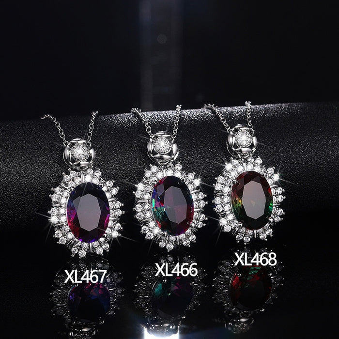 Luxury Court Style Colorful Gemstone Flower Necklace With Full Zircon Pendant Collar Chain