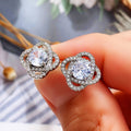 Creative Rotating Flower Full Zircon Stud Earrings European American Fashion Engagement Earrings view 3