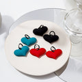 Matte Teal Enamel Heart Hoop Stud Earrings For Women Trendy Minimalist 3D Love Shape Alloy Earrings view 2