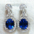 European Minimalist Oval Sapphire Blue Zircon Stud Earrings Imitation Jewelry For Women view 1