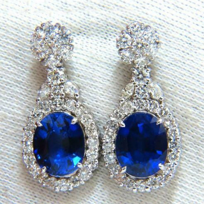 European Minimalist Oval Sapphire Blue Zircon Stud Earrings Imitation Jewelry For Women