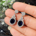 European Minimalist Oval Sapphire Blue Zircon Stud Earrings Imitation Jewelry For Women view 4