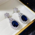 European Minimalist Oval Sapphire Blue Zircon Stud Earrings Imitation Jewelry For Women view 3